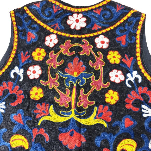 Vest VTG 70 -80's Nepal Embroidery Colorful Flowers Boho Ethnic Gender Neutral - Picture 6 of 11
